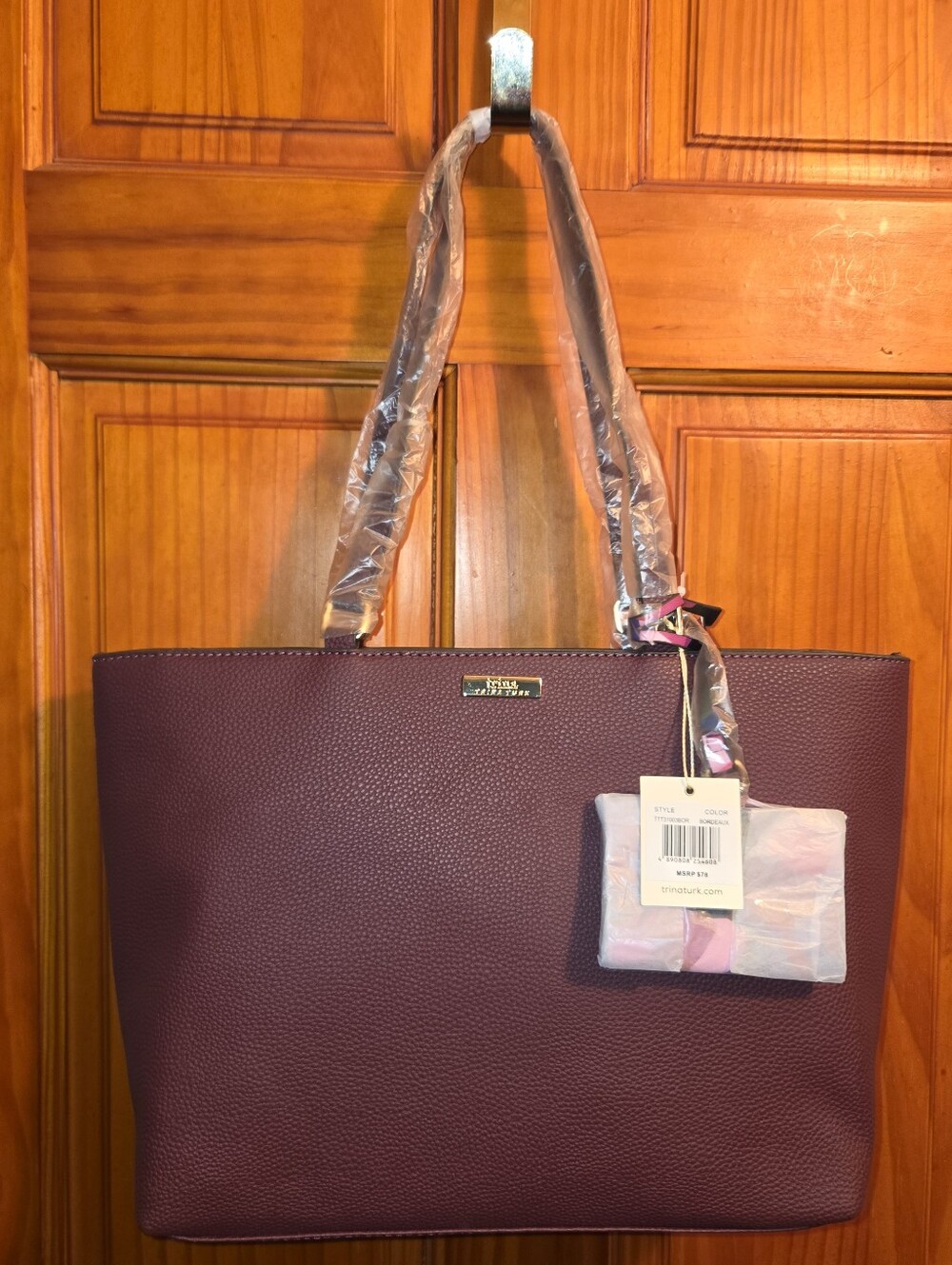 Trina Turk Faux Leather Tote Bag Bordeaux NWT